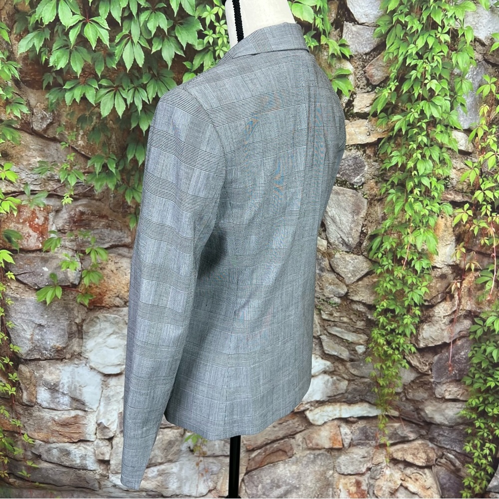 THEORY Minimalist Luxury Classic Gray Plaid Wool Blend Single Button Blazer, M - Picture 7 of 14